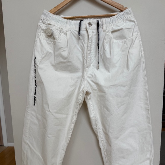 AAPE by A Bathing Ape Men's Off-White Embroidered Trousers - Picture 1 of 7